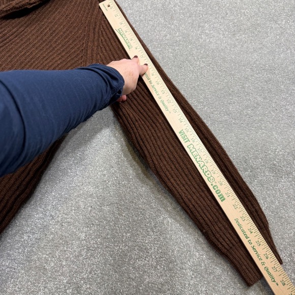 J Crew Lambswool Shawl Cardigan Mens L Brown Leather Elbow Patches Dark Academia - Picture 10 of 10